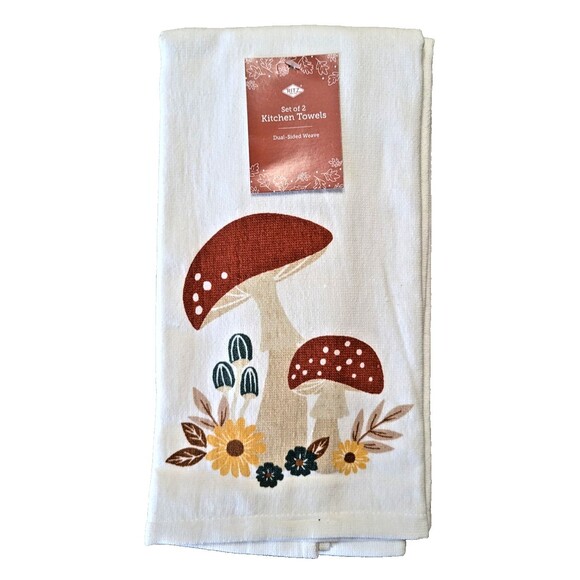Ritz Wild Mushroom Cluster Kitchen Towels 2pc Fall Floral Leaves Cotton Gift NEW - Picture 2 of 4